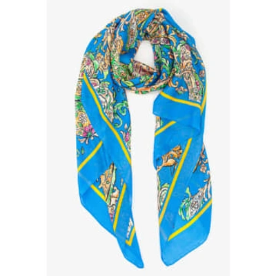 Miss Shorthair Ltd Miss Shorthair 2124eb Silk Textured Paisley Print Scarf With Colourblock Border In Electric Blue In Red