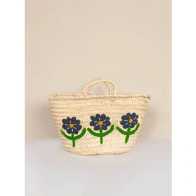 Bohemia Designs Hand Embroidered Market Basket In Blue