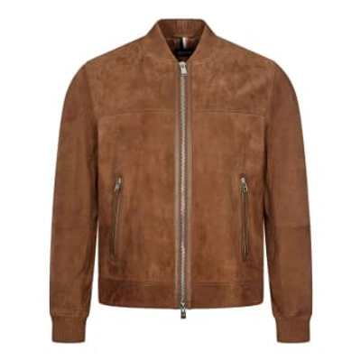 Hugo Boss Malbano Suede Bomber Jacket In Brown