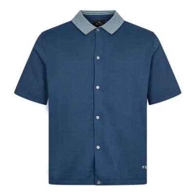 Paul Smith Knitted Short Sleeve Shirt In Navy