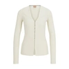 Hugo Boss Ribbed Cardigan In Stretch Fabric With Hook Closures In White