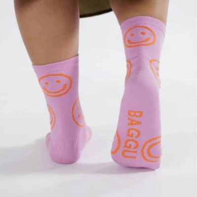 Baggu Peony Happy Smiley Crew Sock In Neutral