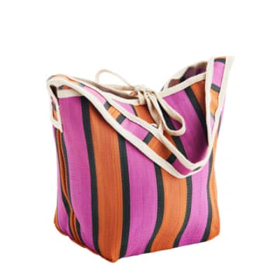 Madam Stoltz Recycled Plastic Woven Striped Bag In Orange