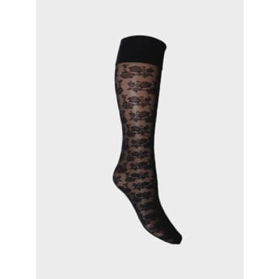 Black Colour Lace Knee High Sock In Black