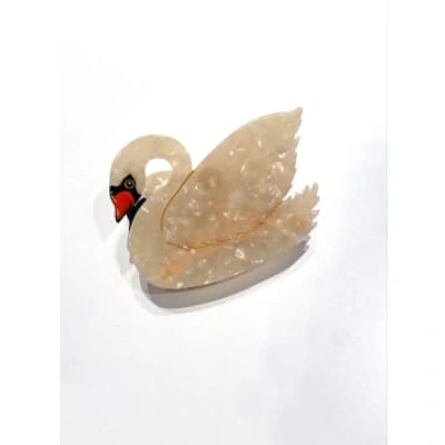 Solar Eclipse Hand-painted Swan Bird Claw Hair Clip In Pattern