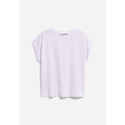 Armedangels Oneliaa Lavender Light Oatmilk Stripes T-shirt In Pink