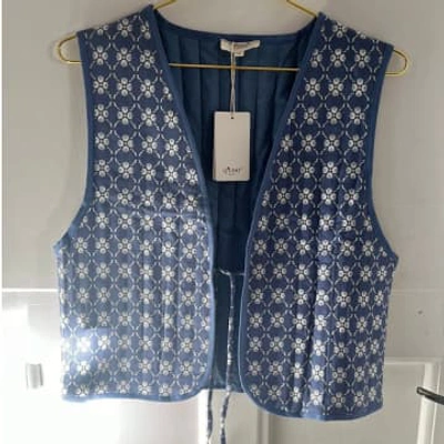 Anorak Ycoo Quilted Folk Boho Waistcoat With Tie One Size Blue Cotton