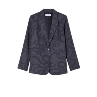 Never Fully Dressed Charcoal Snake Taylor Blazer In Blue