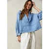 Free People Women's Jude Denim Split Neck Blouse In Blue