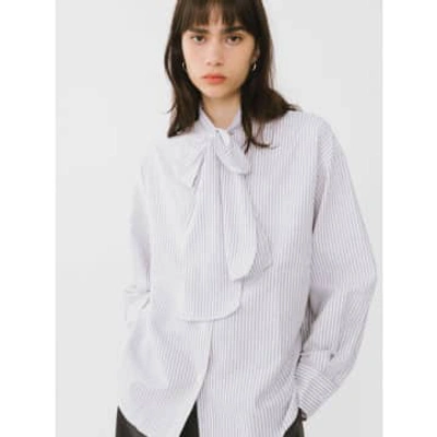 Cubic - Stripe Shirt With Bow In Neutral