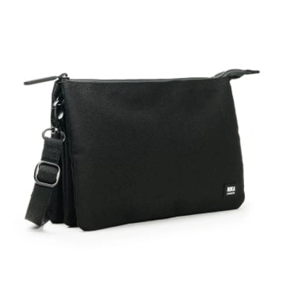 Roka London Cross Body Shoulder Bag Carnaby Xl Recycled Repurposed Sustainable Canvas In All Black
