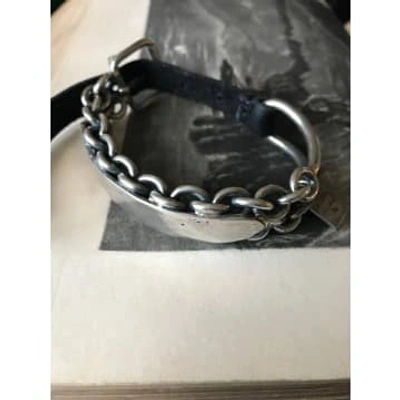 Goti 925 Oxidised Silver And Leather Bracelet In Metallic