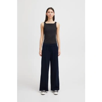 Ichi Kate Sus Wide Leg Trousers-total Eclipse-20116768 In Blue