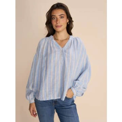 Mos Mosh Safi Striped Linen Shirt Cashmere Blue