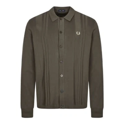 Fred Perry Button Through Knitted Shirt In Green