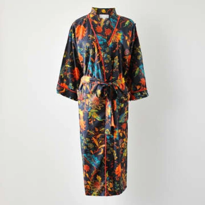 Powell Craft Floral Cotton Dressing Gown In Multi