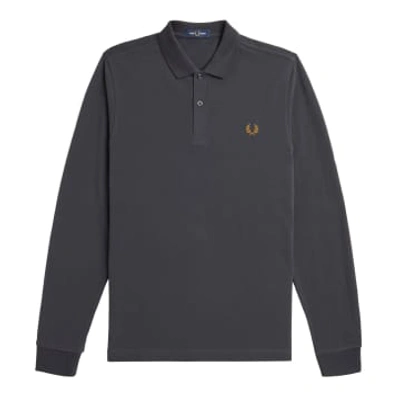 Fred Perry Long-sleeved Plain Polo Shirt (anchor Grey/dark Caramel)
