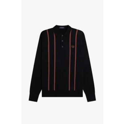 Fred Perry Knitted Vertical Stripe Polo Shirt In Black