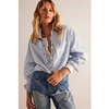 Free People Freddie Oversize Cotton Button-up Shirt In Blue