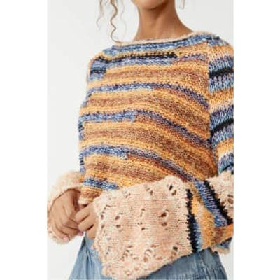 Free People Butterfly Mixed Stripe Cotton Blend Jumper In Blue Honey Combo