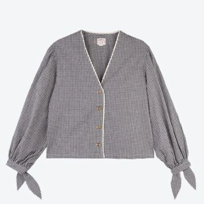 Meadows Medlar Navy Gingham Top In Blue