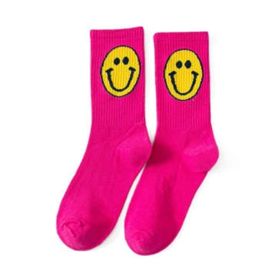 Malibu Sugar Happy Face Socks In Pink