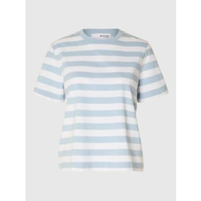Selected Femme Short Sleeved Striped Boxy Tee In Blue