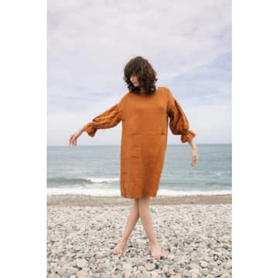 Beaumont Organic Claudia-may Linen Dress In Pecan In Orange