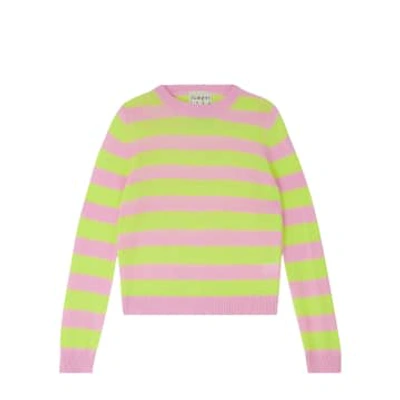 Jumper 1234 Stripe Crew Knit In Rose Neon Yellow In Green