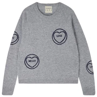 Jumper 1234 All Over Love Hearts Sweat In Grey