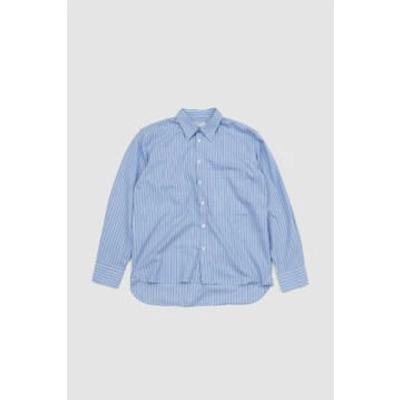 Universal Works Square Pocket Shirt Blue/navy Busy Stripe Cotton