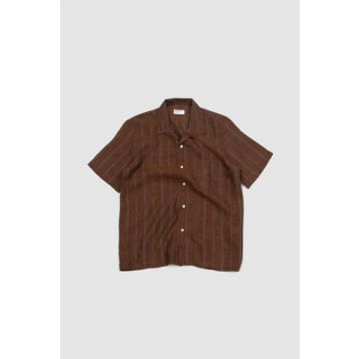 Universal Works Road Shirt Brown Stripe Linen