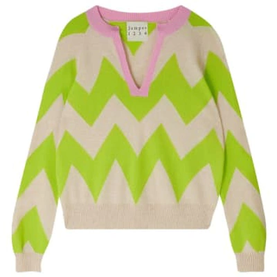 Jumper 1234 Zig Zag Open Collar Sweater In Green