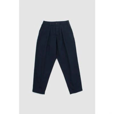 Universal Works Pleated Track Pant Navy Twill In Blue