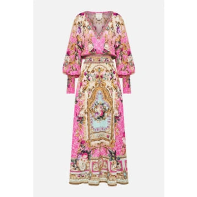 Camilla Call Of The Canal Shirred Waist V Neck Dress Col: Pink Multi
