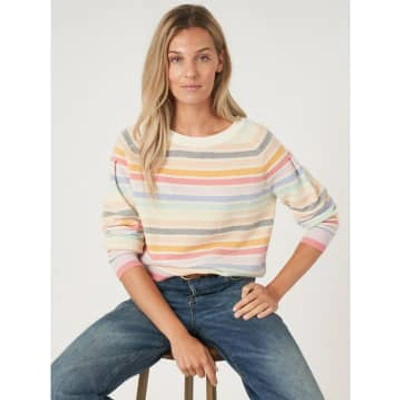 Repeat Cashmere Cashmere Candy Stripe Long Sleeve Jumper Col In Neutral