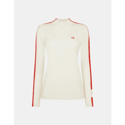 Bella Freud Britt Red Detail High Neck Wool Jumper Size: L, Col: Milk