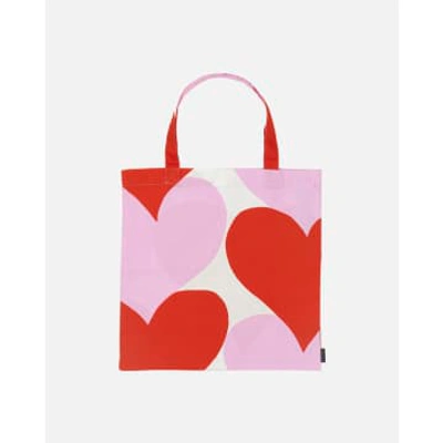 Marimekko Shopper Bag Cuori Rosa E Rossi In Red