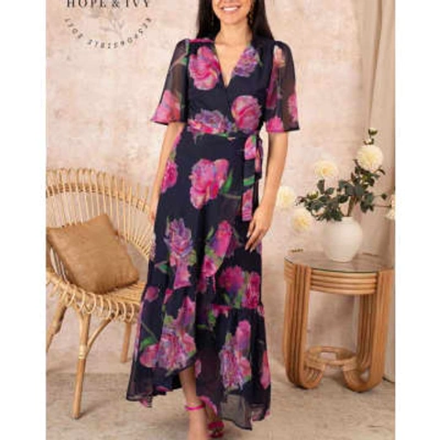 Hope & Ivy - Ashia Maxi Wrap Dress