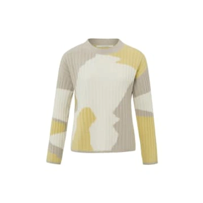 Yaya Jacquard Sweater With Crewneck, Long Sleeves And Rib Details In Yellow