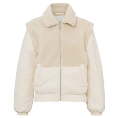 Yaya Nylon Bomber Jacket With Pockets And Teddy Details In White