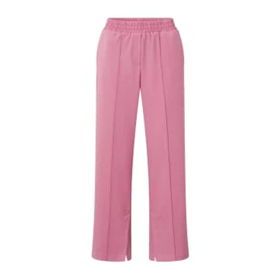Yaya Soft Woven Wide Leg Trousers With Slits In Pink