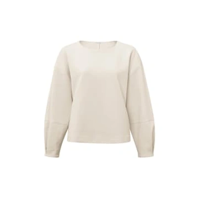 Yaya Sweatshirt With Round Neck And Long Puff Sleeves In Neturals