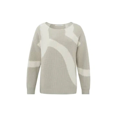 Yaya Jacquard Sweater With Boatneck And Long Sleeves In Metallic