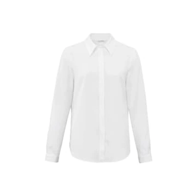 Yaya Soft Poplin Blouse With Long Sleeves, Collar And Buttons In White