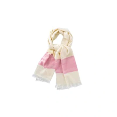Yaya Mélange Scarf With Color Stripe And Frayed Edges In White