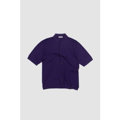 Lemaire Cotton Knit S/s Polo Shirt In Purple