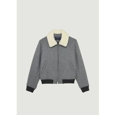 L'exception Paris Wool Sheepskin Collar Jacket Made In France In Gray