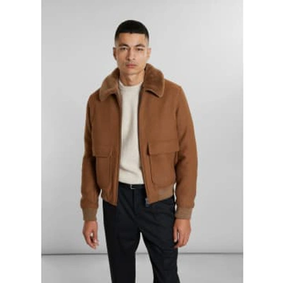 L'exception Paris Wool Sheepskin Collar Bomber Jacket Made In France In Brown