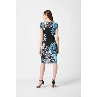 Joseph Ribkoff Tropical Print Silky Knit Wrap Dress In Blue